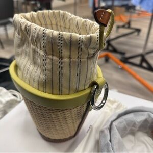 Striped Canvas and Woven Basket Bag Maison Margiela